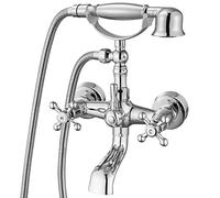 Robinet de baignoire en chrome poli avec douchette à main, support mural, double poignée en croix, mitigeur vintage en forme de téléphone