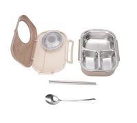 Aolidsive Boîte à Déjeuner de 1450 Ml, Récipients à Thermiques à Double Couche en Acier Inoxydable avec Baguettes et Ensemble de Cuillères, pour Enfants étudiants école Pique-nique (BROWN)