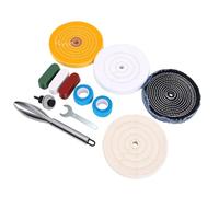 Aolidsive Jeu de 6 Disques de Polissage avec Alésage de 1,27 Cm pour | Meules de Polissage en Coton pour Touret à Meuler, 4 Grades Denim à Flanelle, avec Pâtes à Polir, Tige de Perçage, clé