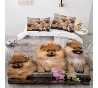 AOLIGL 3D Parure de lit Chien, Chien Spitz PoméRanien Housse de Couette 240x260cm, Gris Ensemble De Literie Animaux Domestiques Animaux Chien,Enfants Garçons Fille Adolescents Adultes