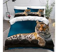 AOLIGL Housse de Couette 200 x 200 cm Fille Garçons Literie Set Tigre de Sibérie Tigre de Sibérie Parure de Couettes 100% Microfibre 3 Pièces avec Taie d'oreiller 50x75 cm Blanc/Noir/Vert/Gris