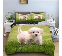 AOLIGL Housse de Couette 220x240 Chien Blanc Parure de Lit 2 Personnes Microfibre,Doux et Confortable Housse de Couette Imprimée avec Fermeture Éclair et 2 Taies d'oreiller 65x65 cm