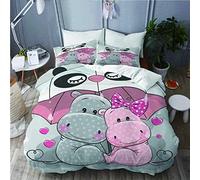 AOLIGL Housse de Couette 220x240 cm Couple D'Hippopotames 3 Pièce Housse de Couette écureuil 3D imprimé literie, Ultra Doux Microfibre hypoallergénique, Parure de Lit Enfants Adultes 220 x 240 cm