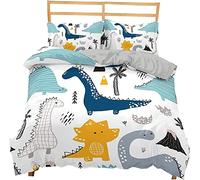 AOLIGL Housse de Couette 220x240 cm Dinosaure De Dessin Animé Parure de Lit 1 Personne avec Fermeture Éclair Confortable Respirant 110gsm Microfibre Housse de Couette et 2 Taie d'oreiller 65x65 cm