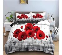 AOLIGL Housse de Couette 240x260 Coquelicots Rouges Parure de Lit 2 Personnes Microfibre,Doux et Confortable Housse de Couette Imprimée avec Fermeture Éclair et 2 Taies d'oreiller 65x65 cm
