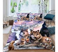 AOLIGL Housse de Couette Enfant 140x200 Loup Parure de Lit 1 Personne Microfibre Housse de Couette Paysage d'hiver Ado Zippée Ensemble De Literie avec 2 Taie d'oreiller
