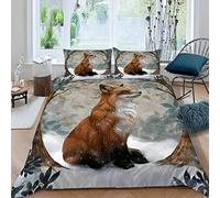 AOLIGL Housse de Couette Enfant 140x200 Renard Parure de Lit 1 Personne Microfibre Housse de Couette Renard Rouge Ado Zippée Ensemble De Literie avec 2 Taie d'oreiller