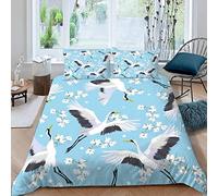 AOLIGL Housse de Couette Enfant 140x200 Style Japonais Parure de Lit 1 Personne Microfibre Housse de Couette Grue Ado Zippée Ensemble De Literie avec 2 Taie d'oreiller