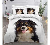 AOLIGL Parure de lit Chien, Berger Australien Housse de Couette 240x260cm, Blanche Ensemble De Literie Animaux Domestiques Animaux Chien Housse de Couette 2 Personnes Adultes