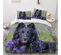 AOLIGL Parure de lit Chien, Berger Belge Housse de Couette 140x200cm, Fleurs Pourpres Ensemble De Literie Animaux Domestiques Animaux Chien,Enfants Garçons Fille Adolescents Adultes