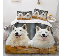 AOLIGL Parure de lit Chien, Berger Blanc Suisse Housse de Couette 200x200cm, Feuilles Mortes Ensemble De Literie Animaux Domestiques Animaux Chien,Enfants Garçons Fille Adolescents Adultes