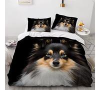 AOLIGL Parure de lit Chien, Chien De Berger Shetland Housse de Couette 200x200cm, Noir Ensemble De Literie Animaux Domestiques Animaux Chien,Enfants Garçons Fille Adolescents Adultes