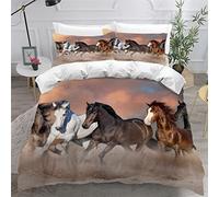 AOLIGL Parure de Lit Enfant 140x200 cm Chevaux en Course désert Housse de Couette 1 Personne Douce Respirante Ensemble De Literie Ado Zippée Parure de Lit Une Place Enfant