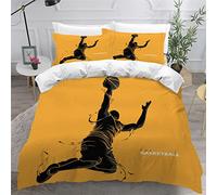 AOLIGL Parure de Lit Enfant 140x200 cm Sport de Basket-Ball Jaune Housse de Couette 1 Personne Douce Respirante Ensemble De Literie Ado Zippée Parure de Lit Une Place Enfant