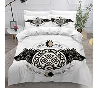 AOLIGL Parure de lit Vikings, Mythologie Nordique Housse de Couette 200x200cm, Loup Ensemble De Literie Mythologie Nordique Anciens Vikings,Housse de Couette Enfant Garçon Fille