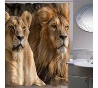 AOLIGL Rideau de Douche Lion Rideau Baignoire avec 12 Crochets Anti-moisissure Textile Salle de Bain Rideau Baignoire 180x200 cm Noir Blanc Gris Lion D'Afrique Rideau de Douche Opaque