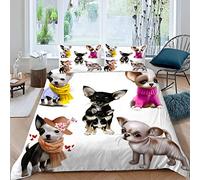 AOLIGL Ultra Doux Housse de Couette 220X240 Chien Chihuahua 3D Imprimé Housse Couette Microfibre Hypoallergique Parure de Lit Animaux De Dessin Animé Luxueuse Housse Couette Queen Size