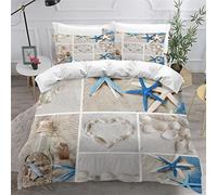 AOLIGL Ultra Doux Housse de Couette 220X240 cm 3D Imprimé Housse Couette Hypoallergique Parure de Lit Océan Plage étoile de mer Luxueuse Housse Couette Queen Size