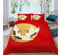 AOLIGL Ultra Doux Housse de Couette 220X240 Style Japonais 3D Imprimé été Housse Couette Microfibre Hypoallergique Parure de Lit Mont Fuji Grue Luxueuse Housse Couette Queen Size