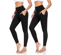 Aoliks Short de yoga taille haute pour femme avec poche latérale et contrôle du ventre, pour course à pied, exercice, leggings en élasthanne, noir/noir, XX-Large