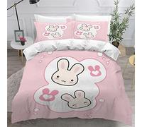Aolity Housse de Couette 140x200cm Enfant Parure de Lit Lapin Mignon , Kawaii Rose Housse Couette Ado Garçon Fille 1 Personne ,2 Taies d'Oreillers 50x75cm,Douce Multicolore
