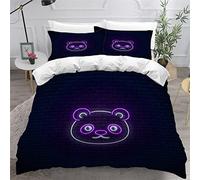 Aolity Housse de Couette 140x200cm Enfant Parure de Lit Néon Panda Mignon , Style Kawaii Housse Couette Ado Garçon Fille 1 Personne ,2 Taies d'Oreillers 50x75cm,Douce Multicolore