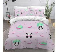 Aolity Housse de Couette 140x200cm Enfant Parure Lit Ours Panda Et Pastèque , Kawaii Rose Ado Garçon Fille 1 Personne ,2 Taies d'Oreillers 50x75cm,Douce Multicolore