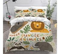 Aolity Housse de Couette Fermeture Eclair 220x240 Panda Lion Animaux La Jungle Sets Microfibre Qualité Supérieure Ultra Doux Literie Set 3 Pièces, 220x240+2x50x75