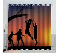 Aolity Rideau Occultant 3D Jeux de Basket-Ball Sports Rideaux Isolant Thermique Et Phonique en Polyester Rideau Chambre d'enfant Cuisine Rideau Petite Fenetre Lot De 2-75x166 cm LxH