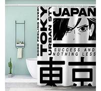 Aolity Rideaux de Douche 180 x 200 cm Noir et Blanc BD Tokyo Rideau de Douche Antibactérien Rideau de Douche Drole Rideau de Douche Hauteur 200 Rideau de Douche Moderne