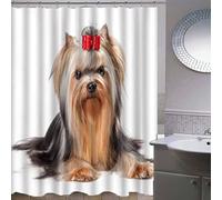 Aolity Rideaux de Douche 180 x 200 cm Yorkshire Terrier Chien Brun Rideau de Douche Antibactérien Rideau de Douche Drole Rideau de Douche Hauteur 200 Rideau de Douche Moderne