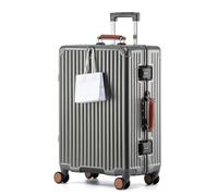 Aoliwei Valise à roulettes avec cadre en aluminium - Grande taille XL (75 cm) - Valise rigide de qualité supérieure pour les voyages de 11 à 14 jours, avec poignée en cuir véritable marron, serrure
