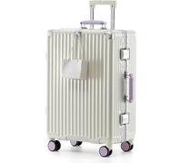 Aoliwei Valise de voyage avec cadre en aluminium M (64 cm) - Valise rigide de qualité supérieure pour 4 à 6 jours de voyage, avec poignée en cuir véritable noir, serrure TSA et roulettes doubles