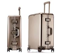 Aoliwei Valise de voyage rigide en aluminium - Valise à roulettes - Bagage à main - Poignée télescopique TSA - 4 roulettes, Or titane, L, Chariot à coque rigide en aluminium avec roulettes pivotantes