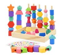 AolKee Jouet 2 en 1 avec filetage en bois, jouet Montessori pour 3 ans, jouet de motricité fine, couleurs assorties, jouets éducatifs pour tout-petits, jouets éducatifs