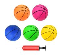 AolKee Lot de 5 mini ballons de basket-ball en PVC durable - Diamètre : 15 cm - Pour enfants - Avec pompe - Pour l'intérieur et l'extérieur - Pour jouer à la piscine - Rose jaune vert bleu orange