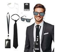 AolKee Lot de 6 costumes d'agent secret pour enfants, accessoires de costume noirs avec lunettes de soleil noires, cravate, accessoires de costume d'agent pour cosplay, accessoires de fête pour hommes