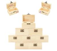 AolKee Lot de 8 mini coffres au trésor avec couvercle en bois - Avec couvercle et fermeture en métal - Pour anniversaire d'enfant - Pour bricolage - Couvercle plat - 9 x 5,5 x 5 cm