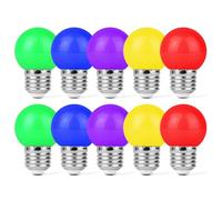 Aolso 10 Ampoules Couleur LED E27 1W, Équivalent Incandescence 10W, luminosité de 101 lumens, Ampoule Mini Globe pour Mariages, Halloween, Noël de Noël de patio extérieur（Cinq couleurs）