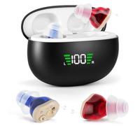 Aolso Amplificateur de Son Rechargeable, 1 Paire style conduit auditif Amplificateur de son personnel intelligent, Avec Portable Boîtier De Chargement(Noir entrepôt - Rouge et bleu)
