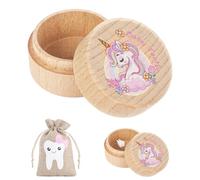 Aolso Boîte de rangement en bois pour dents de bébé, boîte à souvenirs pour dents de bébé, boîte de rangement pour dents perdues, étui en bois pour nouveau-né pour garçons et filles (licorne)