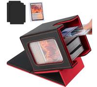 Aolso Boîte de rangement pour cartes MTG Commander, boîte de rangement pour cartes à collectionner, étui magnétique en cuir PU Jusqu'à 100+ double manchette Cartes, 2 compartiments 1 toploader, Rouge