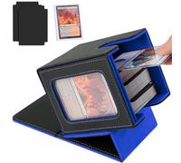 Aolso Boîte de Rangement pour Cartes MTG Commander, boîte de Rangement pour Cartes à Collectionner, étui magnétique en Cuir PU Jusqu'à 100+ Double Manchette Cartes, 2 Compartiments 1 toploader, Bleu