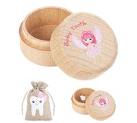 Aolso Boîte de rangement pour dents de bébé avec sac de fée dentaire, boîte à souvenirs en bois pour dents perdues, étui en bois pour garçons et filles (fées)
