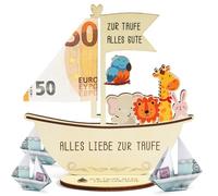 Aolso Cadeau Baptême en Bois à la Voile, Cadeaux en Bois en Forme D'Arche Noé, Bateau en bois avec base, DIY Cadeau en Argent de Baptême pour Garçon et Fille Baby Showers(Style jaune)