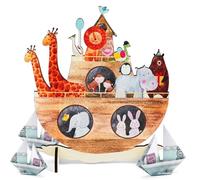 Aolso Cadeau Baptême en Bois à la Voile, Cadeaux en Bois en Forme D'Arche Noé, Bateau en bois avec base, DIY Cadeau en Argent de Baptême pour Garçon et Fille Baby Showers(Style rouge)