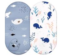 Aolso Draps Housses en Jersey pour Lit d'enfant Microfibre Respirante Draps de Berceau 2Pcs 84x41cm Doux et léger Convient pour Toutes Les Formes de Matelas Bassinet (Baleine/Phoque)