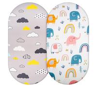 Aolso Draps Housses en Jersey pour Lit d'enfant Microfibre Respirante Draps de Berceau 2Pcs 84x41cm Doux et léger Convient pour Toutes Les Formes de Matelas Bassinet (Éléphant/Nuage)