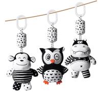 Aolso Jouets de Poussette, 3Pcs Jouets Hochet Suspendus, Jouet pour lit d'enfant, avec Clochette, Jouets éducatifs Sensoriels à Contraste élevé, de siège d'auto pour Nouveau-né