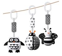 Aolso Jouets de Poussette, 3Pcs Jouets Hochet Suspendus, Jouet pour lit d'enfant, avec Clochette, Jouets éducatifs Sensoriels à Contraste élevé, de siège d'auto pour Nouveau-né